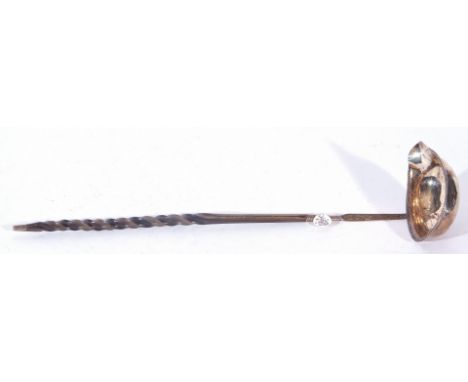 18th century punch ladle with twisted whalebone handle and a silver bowl with beaded edge detail, hallmarks incomplete, 32cm 