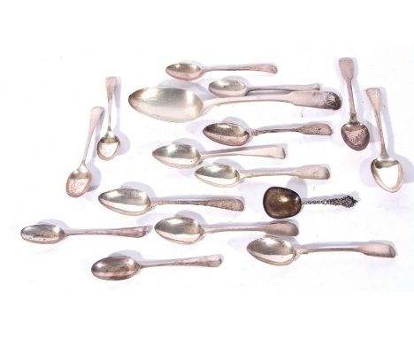 Mixed Lot of various silver flatwares comprising a Victorian Fiddle and Shell pattern table spoon, London 1841, makers mark i