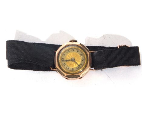 Ladies second quarter of 20th century Buren import hallmarked 9ct gold cased wrist watch, blued steel hands to a gilt and sil