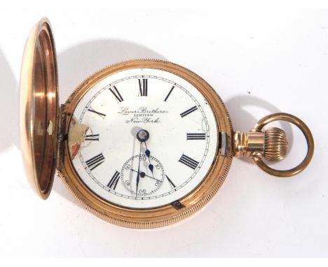 Gents first quarter of 20th century large gold plated half hunter pocket watch with button wind by Lever Bros Ltd, New York, 