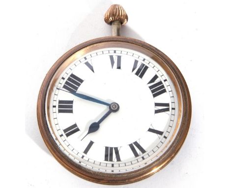 First/second quarter of 20th century nickel cased car or travelling watch with button wind, blued steel hands to a white enam