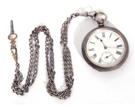 Gents last quarter of 19th century Continental white metal cased pocket watch with key wind, having blued steel hands to a wh