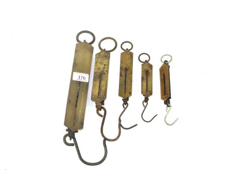 Five brass and other spring scales 