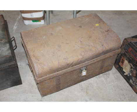 A tin trunk with twin handles 