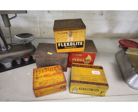 Five vintage tins for petrol lighter fluids / fillers