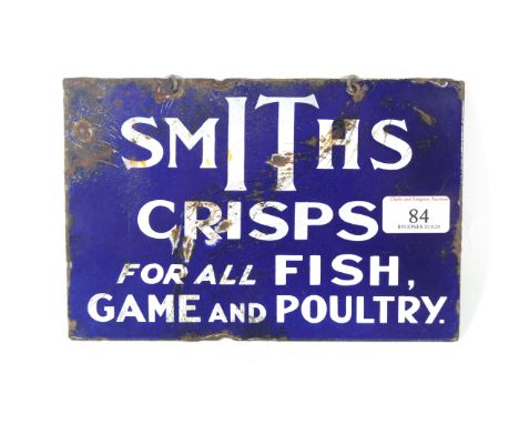 A small enamel sign for "Smiths Crisps For All Fish, Game and Poultry" approx. 9" x 6"