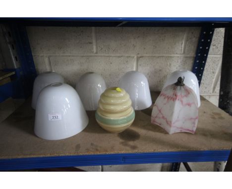 Seven various glass lamp shades, one AF