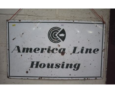 An "America Line Housing" enamel sign, approx. 30" x 18"