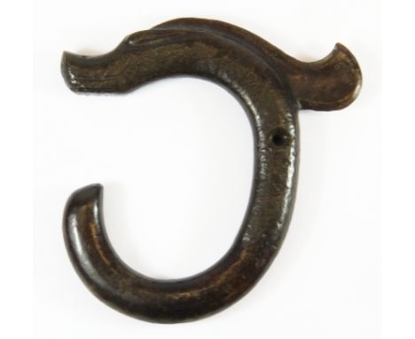 A Chinese archaic form dark jade dragon head amulet, H. 16cm.