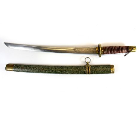 A Japanese short sword with shagreen scabbard, L. 68cm.