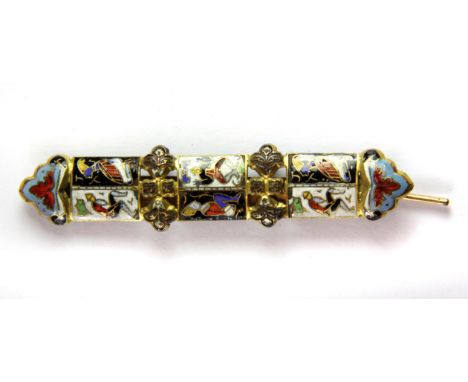 An unusual Continental enamelled sash clip, L. 10cm.