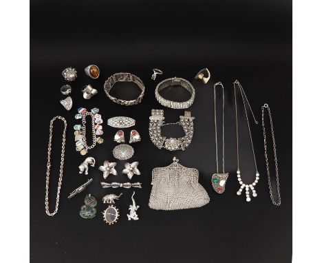 Including silver ladies ring set with Tiger Eye, ring size 17.