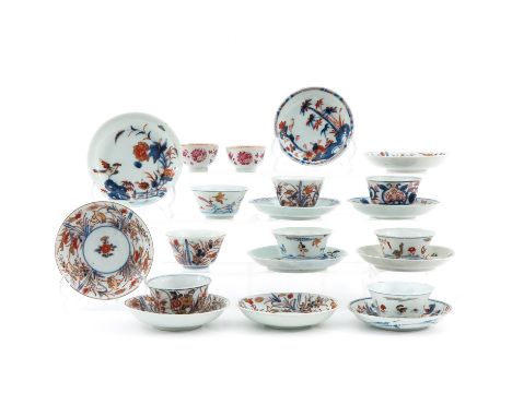 Including 10 cups and 11 saucers, in diverse decors and sizes, some 18th Century, largest saucer is 12 cm., in diverse condit
