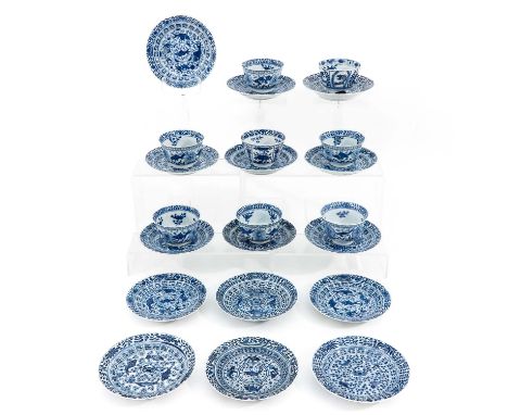 Including 8 cups and 15 saucers, 18th Century, saucers are 14 cm. in diameter, chip and hairline.
