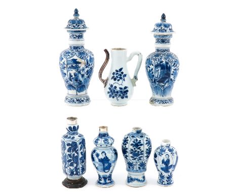 7 pieces, including vases and small pitcher, tallest vase is 19 cm., in diverse conditions.