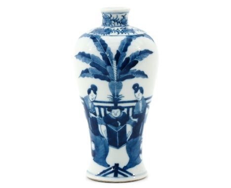 Depicting gathering of Chinese figures in garden, marked with double ring, 22 cm. tall. 