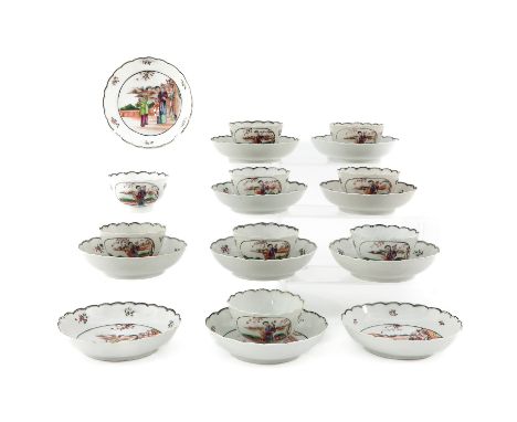 Including 8 cups and 10 saucers, decorated with Chinese figures, saucers are 12 cm. in diameter. 