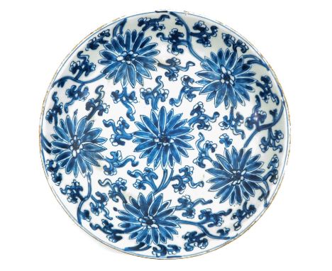 Floral decor, marked with double ring and lonzenge, chip.