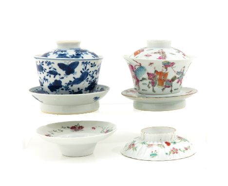 8 pieces, including cups and saucers with covers in addition to footed saucer and cover, some with erotic scenes, largest foo