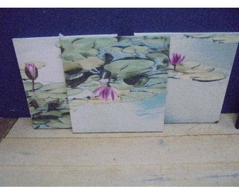 Modern School, a triptych set of prints on canvas 'Lily Pads', each being 70x70cm