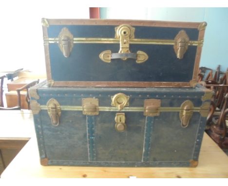 R &amp; S Garrard &amp; Co. wooden and metal bound, silver canteen trunk with two lift out trays, bearing paper inventory &am