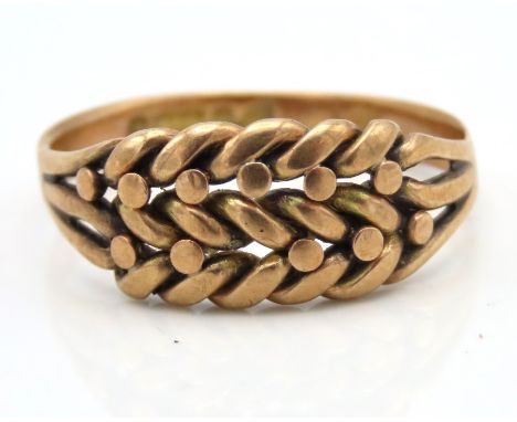 An antique 9ct rose gold Keeper ring, size R, 3.1g