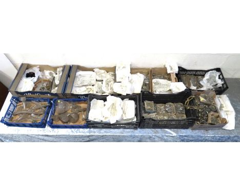 A large collection of mostly 19thC. glass chandelier pieces, some with faults, suit restorer, shown covering area 8ft x 2ft 6
