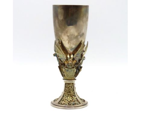A 1981 Diana Spencer & Charles Windsor commemorative London silver goblet, no.615/1000, by Hector Miller, inscribed to base "