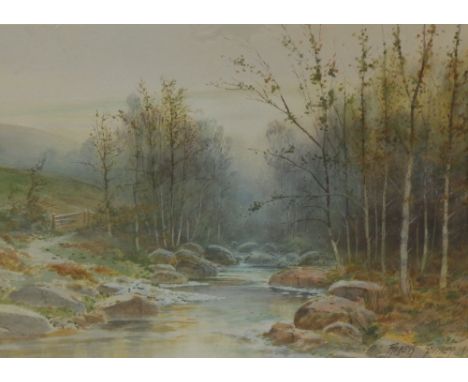 Rubens Southey - watercolour - River scene with trees, signed &amp; dated 1913,  14" x 20".