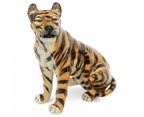 Favaro Cecchetto - large ceramic figure of a tiger, in seated position looking left Dimensions: Height:&nbsp;82cm&nbsp;Condit