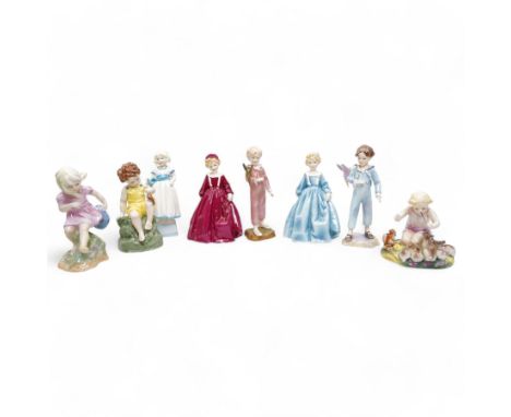 Eight Royal Worcester figures, to include 'The Parakeet' 'Monday's Child' 'Friday's Child' 'Grandmothers Dress' 'Woodland Dan