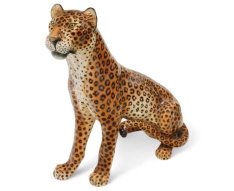 Favaro Cecchetto - large ceramic figure of a leopard, in seated position looking left Dimensions:  Height: 78cm Condition Rep