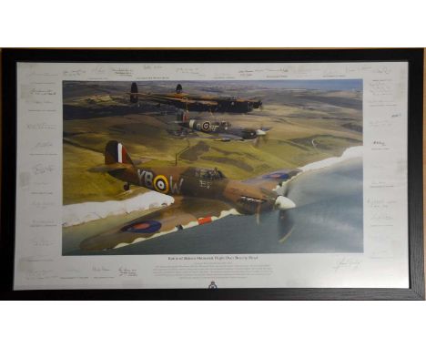 Three military prints, including Daily Mail 'Battle of Britain memorial flight over Beachy Head' signed print, by Jim Dooley,