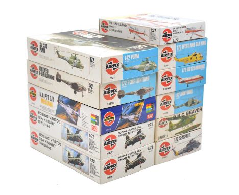 Airfix 1/72 scale model aircraft kits, eleven including ref. 01054 De Havilland DHC-1 'Chipmunk'; ref. 03025 Army Lynx; ref. 