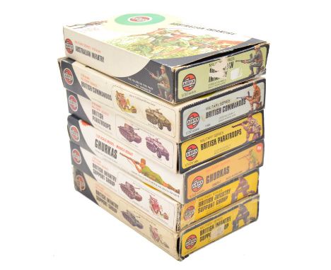 Airfix 1/32 scale infantry figure sets, six including ref. 51454-1 British Commandos; ref. 51450-9 British Paratroops' ref. 5
