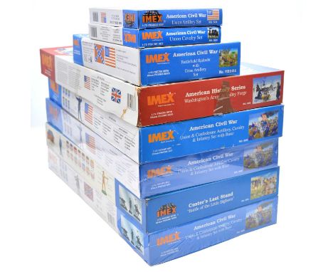 IMEX 1/72 scale model figure and diorama sets, eight including ref. 605 Union and Confederate Artillery, Cavalry and Infantry