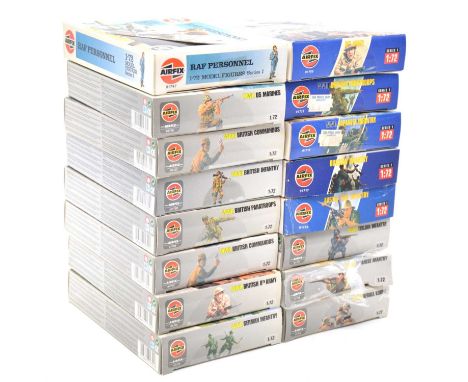 Airfix 1/72 scale WWII infantry figure sets, sixteen including ref. 01750 Australian infantry; ref. 01747 RAF personnel; ref.