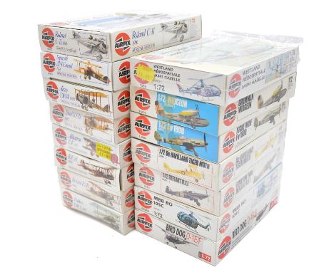 Airfix 1/72 scale model aircraft kits, fifteen including ref. 01058 Bird Dog; ref. 01076 RE8; ref. 01079 Airco DH4; ref. 0107