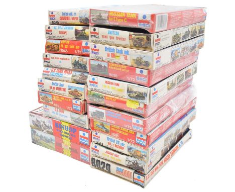 ESCI 1/72 scale allied military vehicle kits, twenty-one including ref. 8043 Mk IV Churchill; ref. 8036 Mk II Matilda; ref. 8