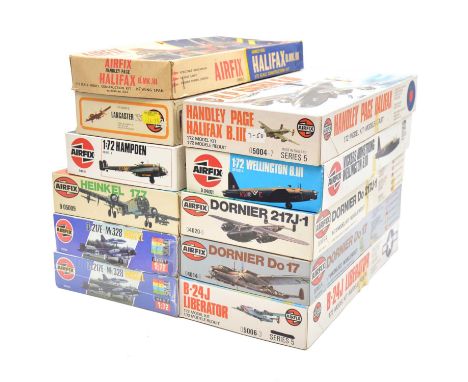 Airfix 1/72 scale military aircraft kits, eleven including ref. 05006-3 B-24J liberator; ref.9-04001 Wellington B.III; ref. 0
