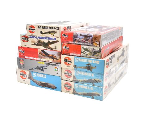 Airfix 1/72 scale model military aircraft kits, ten including ref. 09001 Hercules; ref. 06002 Stirling BI/III (x2); ref. 0800