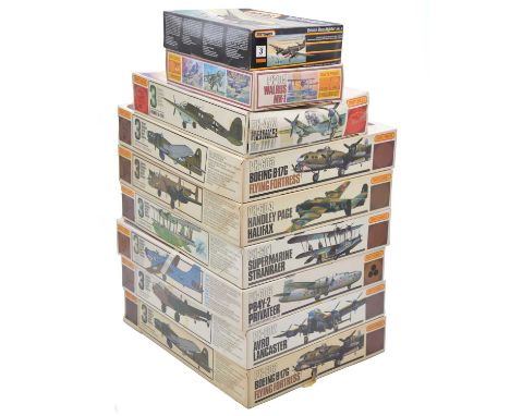 Matchbox 1/72 scale model aircraft kits, nine including ref. PK-601 Supermarine Stranraer; ref. PK-602 Avro Lancaster; ref. P