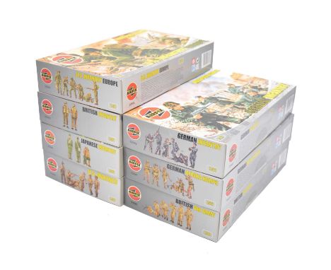 Airfix 1/32 scale infantry figures, seven including ref. 03580 British 8th Army, ref. 03581 German Afrika Korps; ref. 03582 G