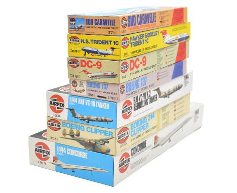 Airfix 1/144 scale model aircraft, both civil and military, seven including ref. 06175 Concorde; ref. 04026 RAF VC-10 tanker;