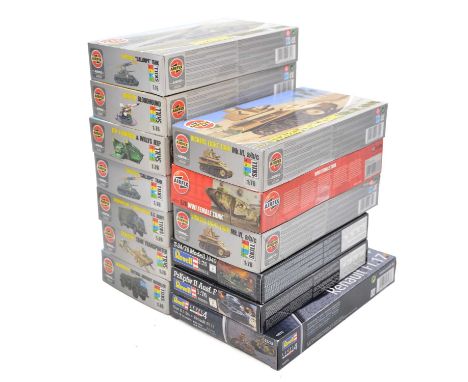 Airfix and Revell 1/76 scale model military vehicle kits, thirteen including Airfix ref. 02301 Scammel tank transporter; ref.