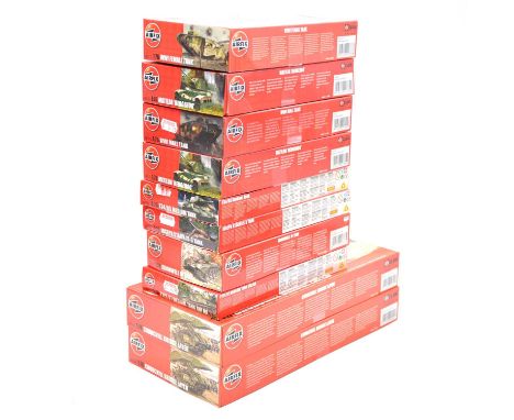 Airfix 1/76 scale model WWII military vehicles, ten including ref. A04301 Churchill bridge layer (x2); ref. A02338 Cromwell I