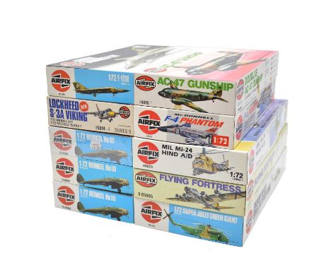 Airfix 1/72 scale military aircraft kits, ten including ref. 9-05005 B-17G Flying Fortress; ref. 9-04004 Heinkel HeIII (x3); 