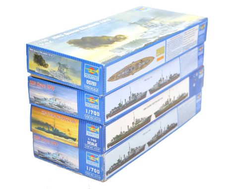 Trumpeter 1/700 scale model ship kits, four including ref. 05759 HMS Huron (x2); ref. 05757 HMS Eskimo; ref. 05797 HMS Queen 