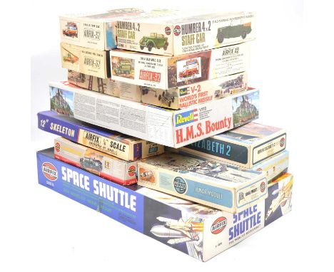 Airfix and Revell scale model kits, twelve including Revell ref. 5407 HMS Bounty, 1/110 scale; ref. H-560 V-2 rocket; Airfix 