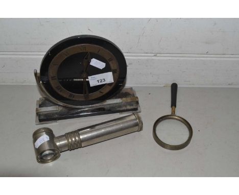 Mixed Lot: An Art Deco style mantel clock and two magnifying glasses (3)